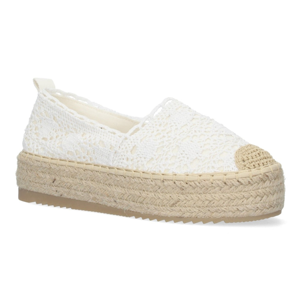 Alpargata blanca de encaje con suela de yute y plataforma