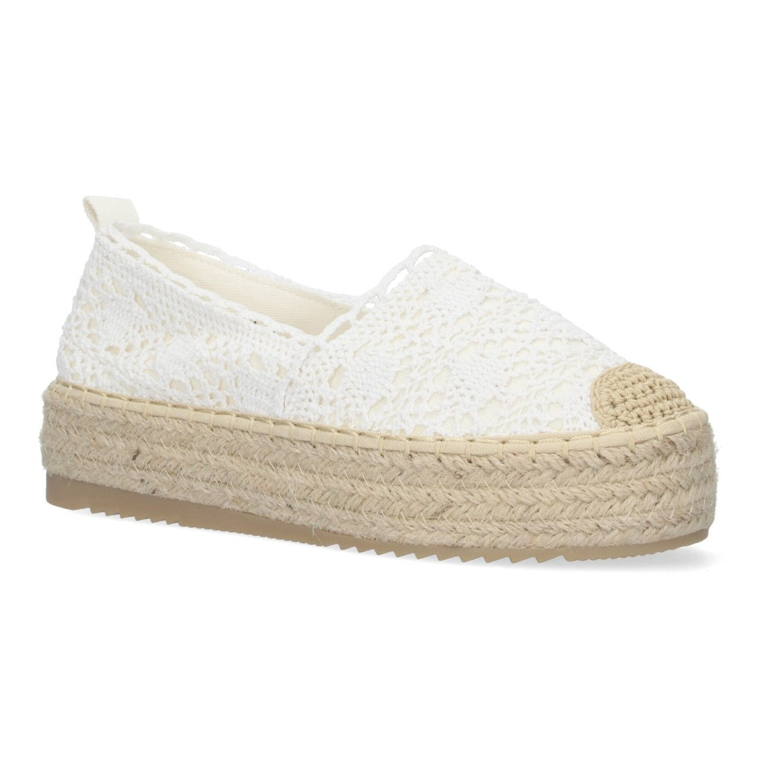 Alpargata blanca de encaje con suela de yute y plataforma
