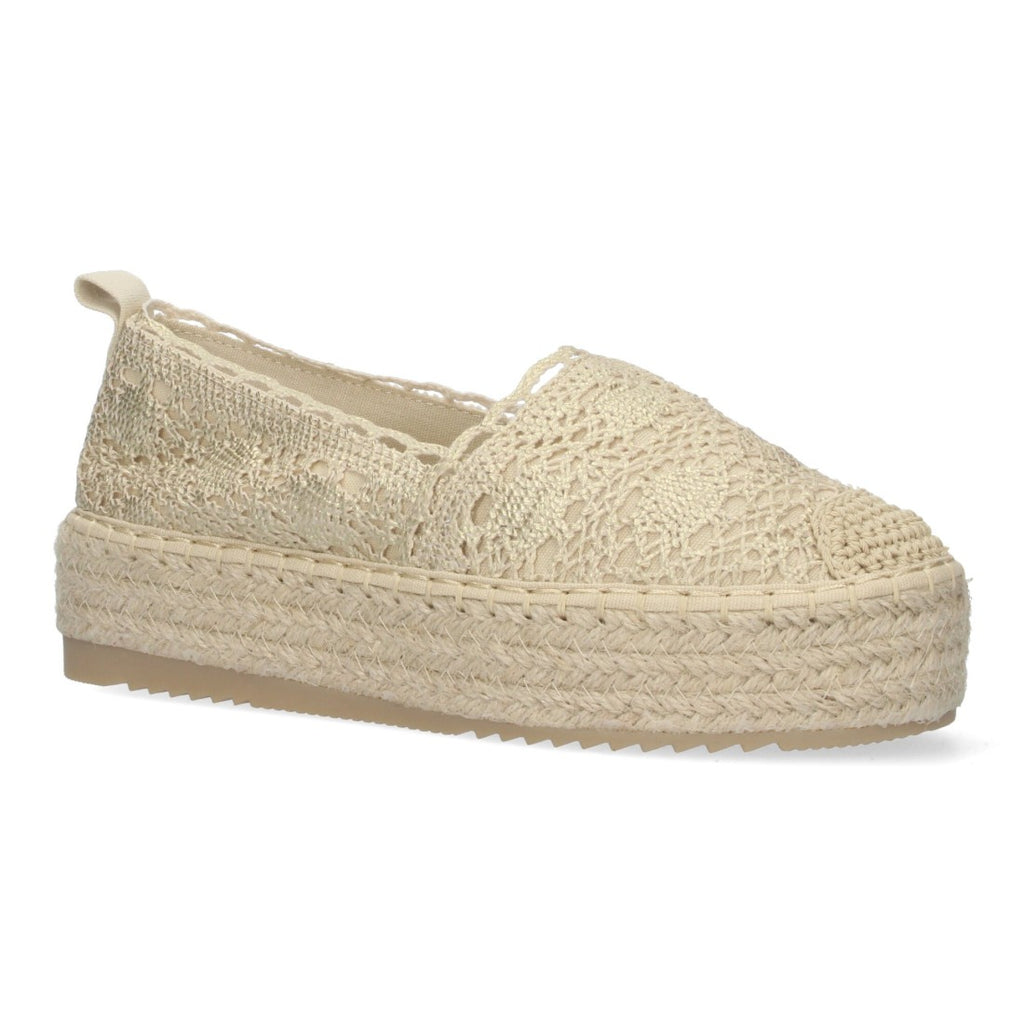 Alpargata de encaje dorada con suela de yute, vista superior