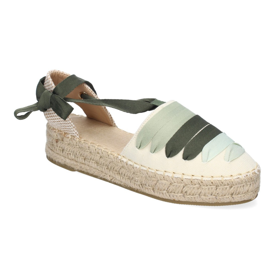 Alpargata de mujer con suela de esparto y detalles en verde