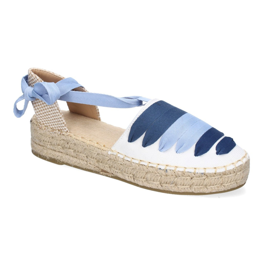 Alpargata de mujer azul y blanca con suela de esparto
