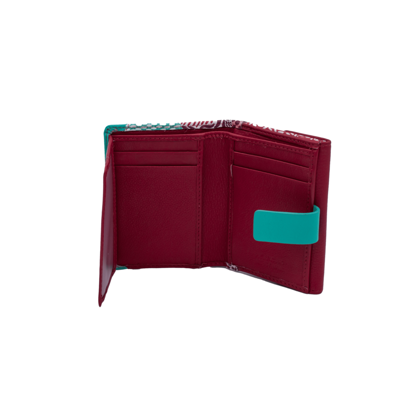 Cartera monedero solapa coral turquesa