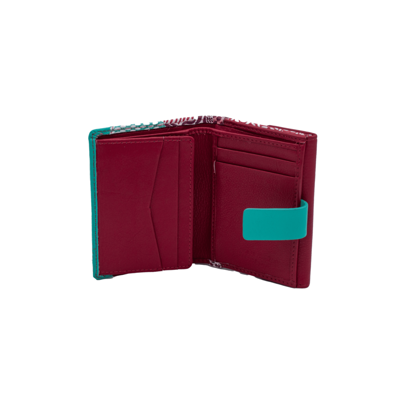 Cartera monedero solapa coral turquesa